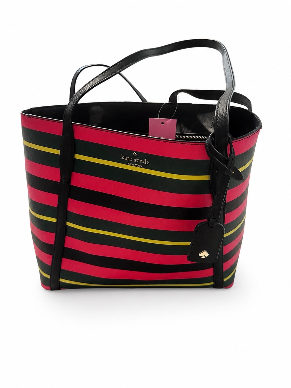 kate spade Wrapping Paper Print Pink, Black, Green & Yellow Striped Tote